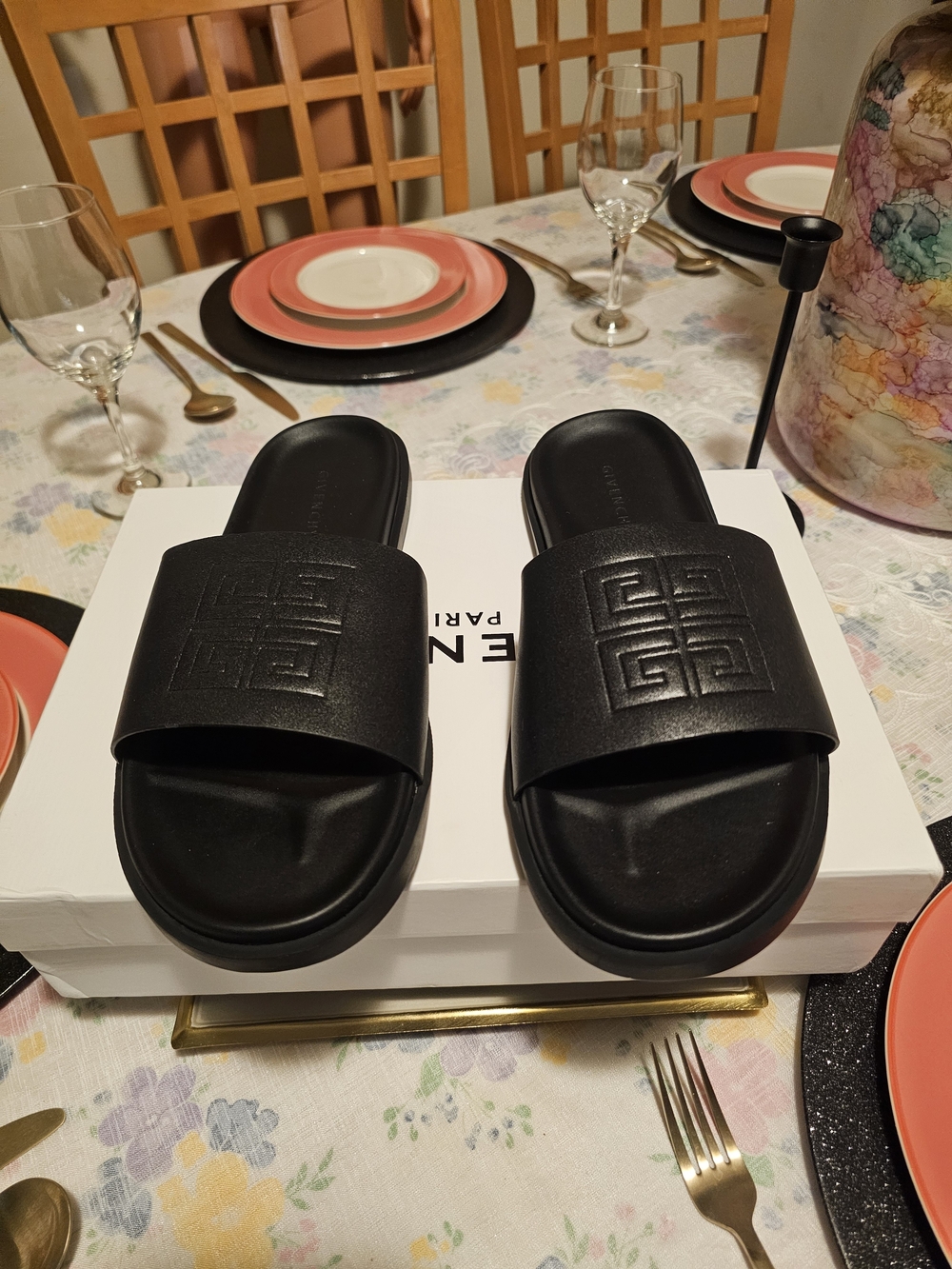 Givenchy Men Black Logo Rubber Slide Sandals